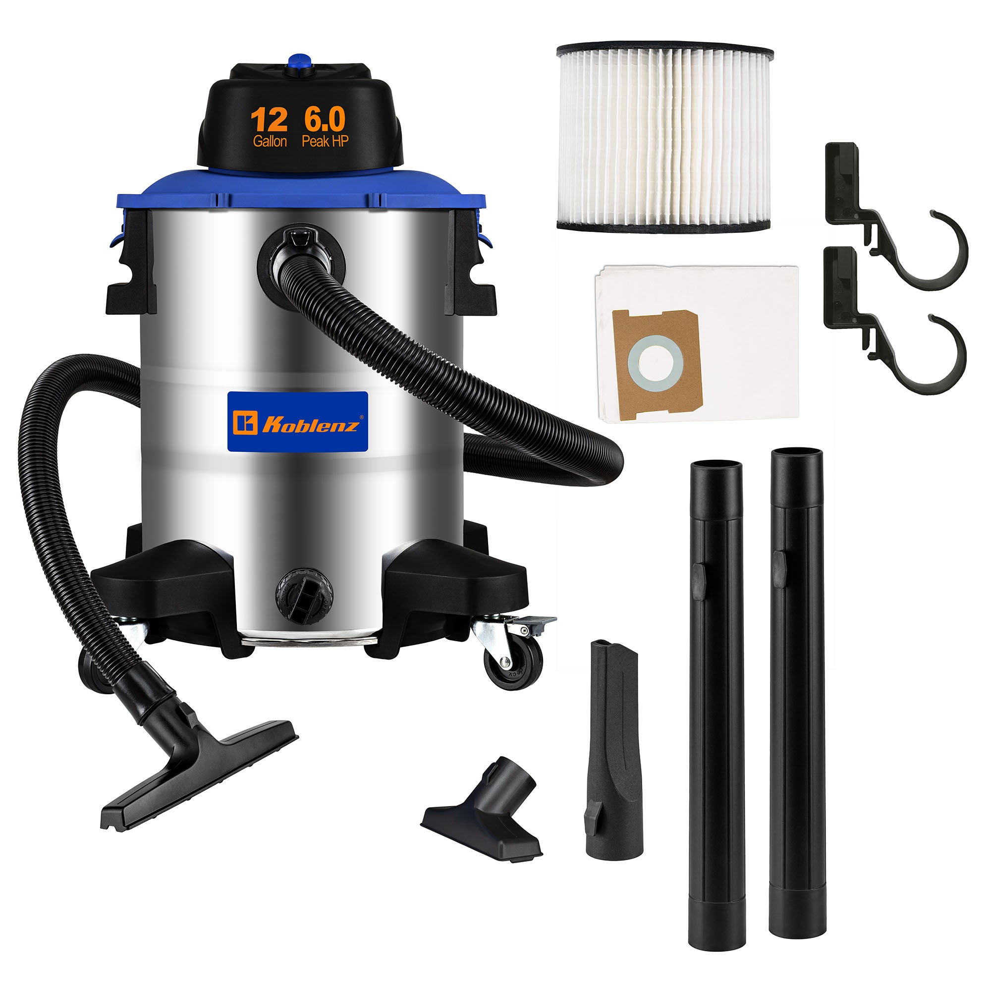 12 Gallon 6.0 PHP Stainless Steel Wet Dry Vacuum WD-12 L314 SS