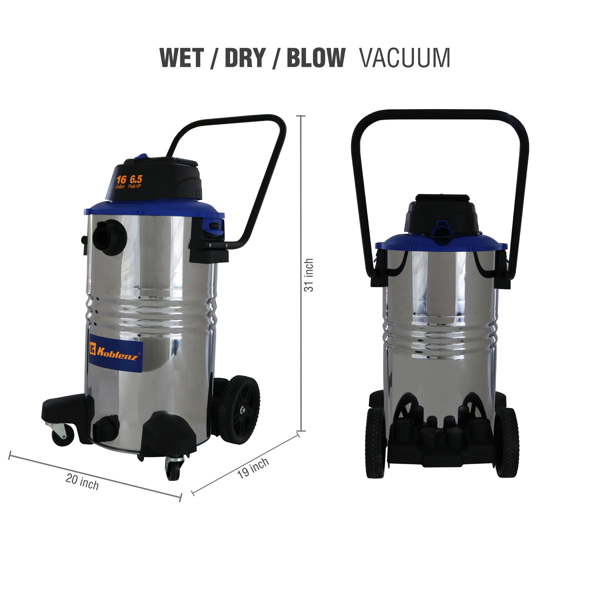 16 Gallon 6.5 PHP Stainless Steel Wet Dry Vacuum WD-16 L314 SSH