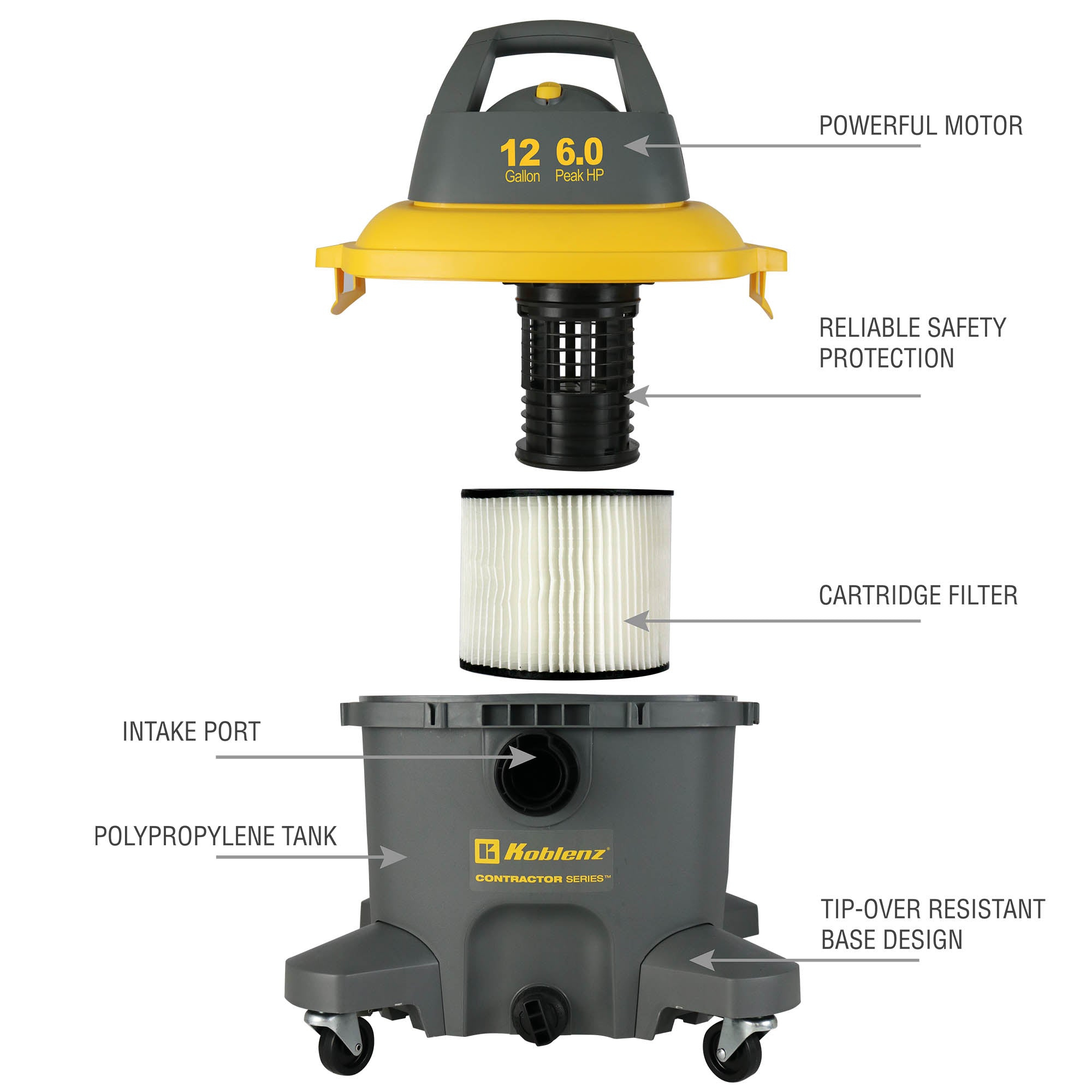 Contractor 12 Gallon 6.0 PHP Wet Dry Shop Vacuum WD-12 C4