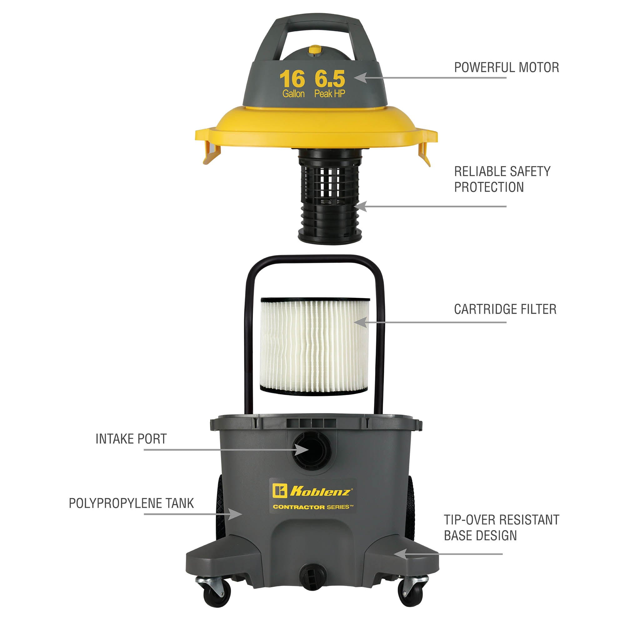 Contractor 16 Gallon 6.5 PHP Wet Dry Shop Vacuum with Handle WD-16 C4H