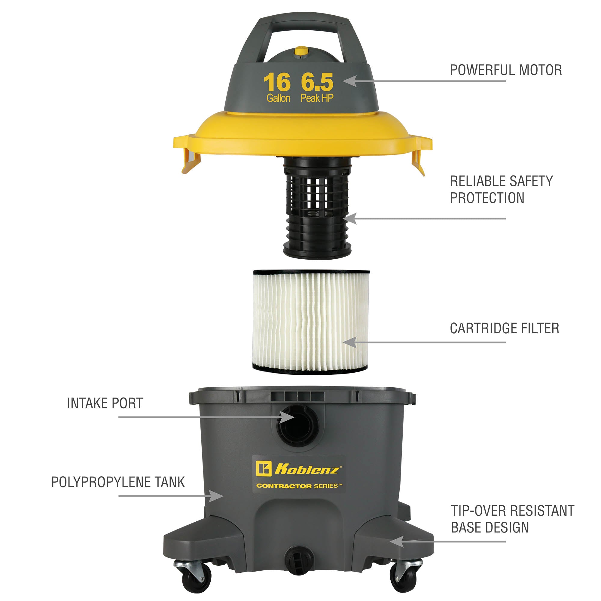 Contractor 16 Gallon 6.5 PHP Wet Dry Shop Vacuum WD-16 C4