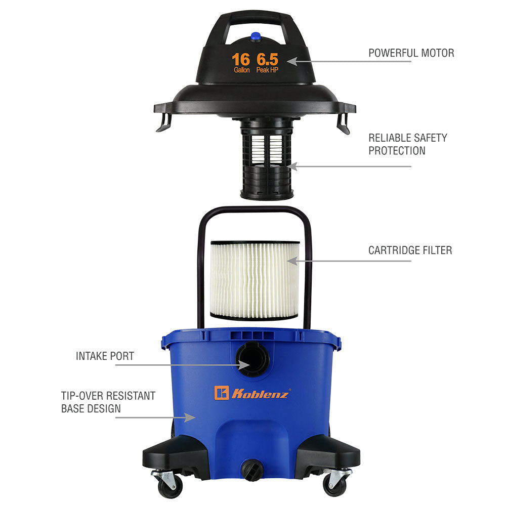 16 Gallon 6.5 PHP Wet Dry Vacuum with Handle WD-16 L4H