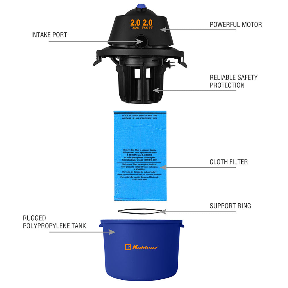 2 Gallon Portable Wet Dry Vacuum WD-2 L