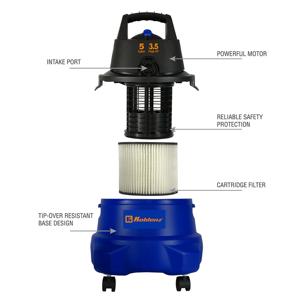 5 Gallon 3.5 PHP Wet Dry Vacuum WD-5 L2