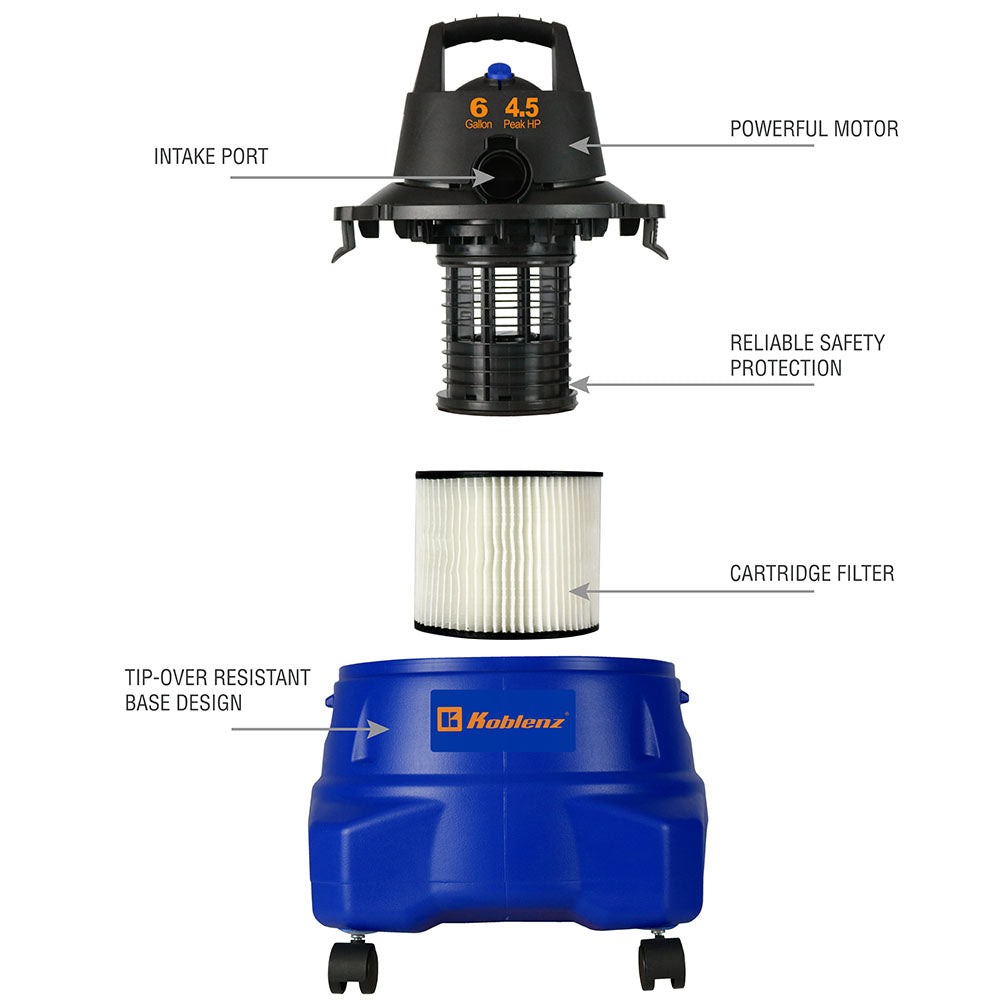 6 Gallon 4.5 PHP Wet Dry Vacuum WD-6 L212