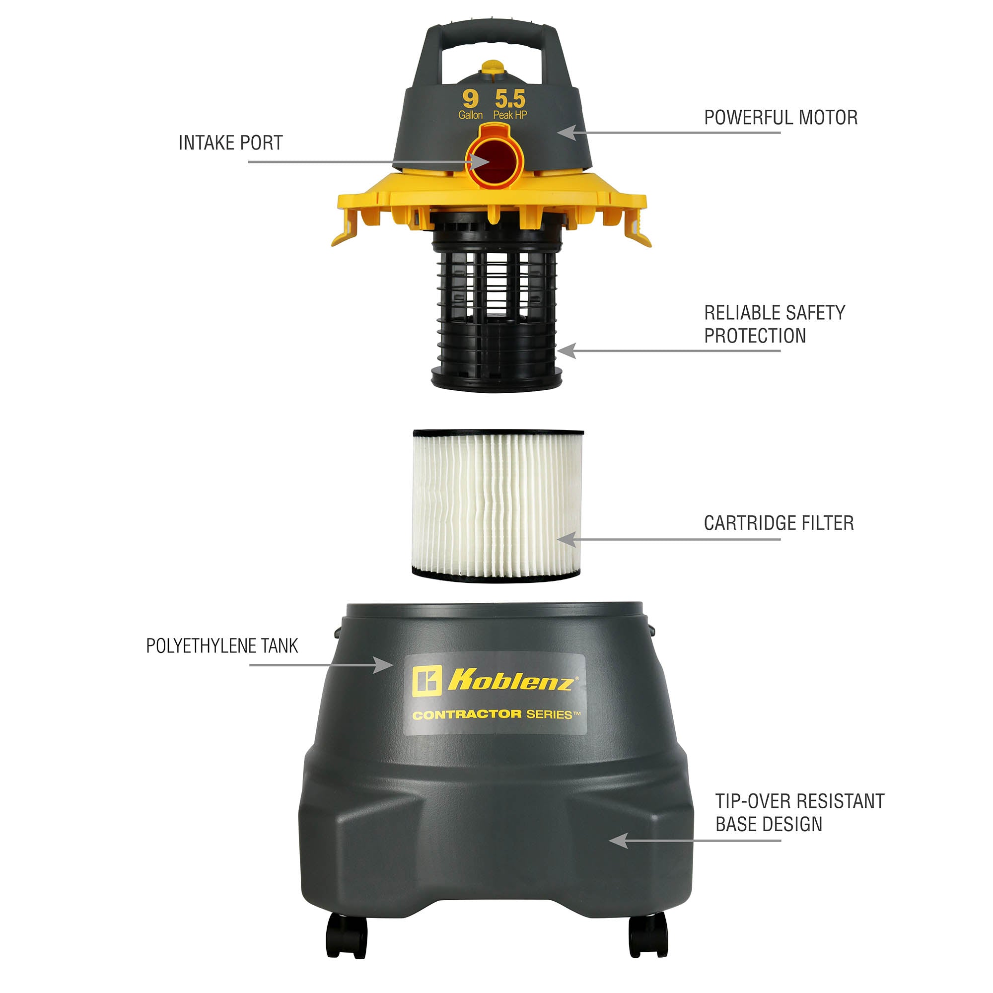 Contractor 9 Gallon 5.5 PHP Wet Dry Shop Vacuum WD-9 C212