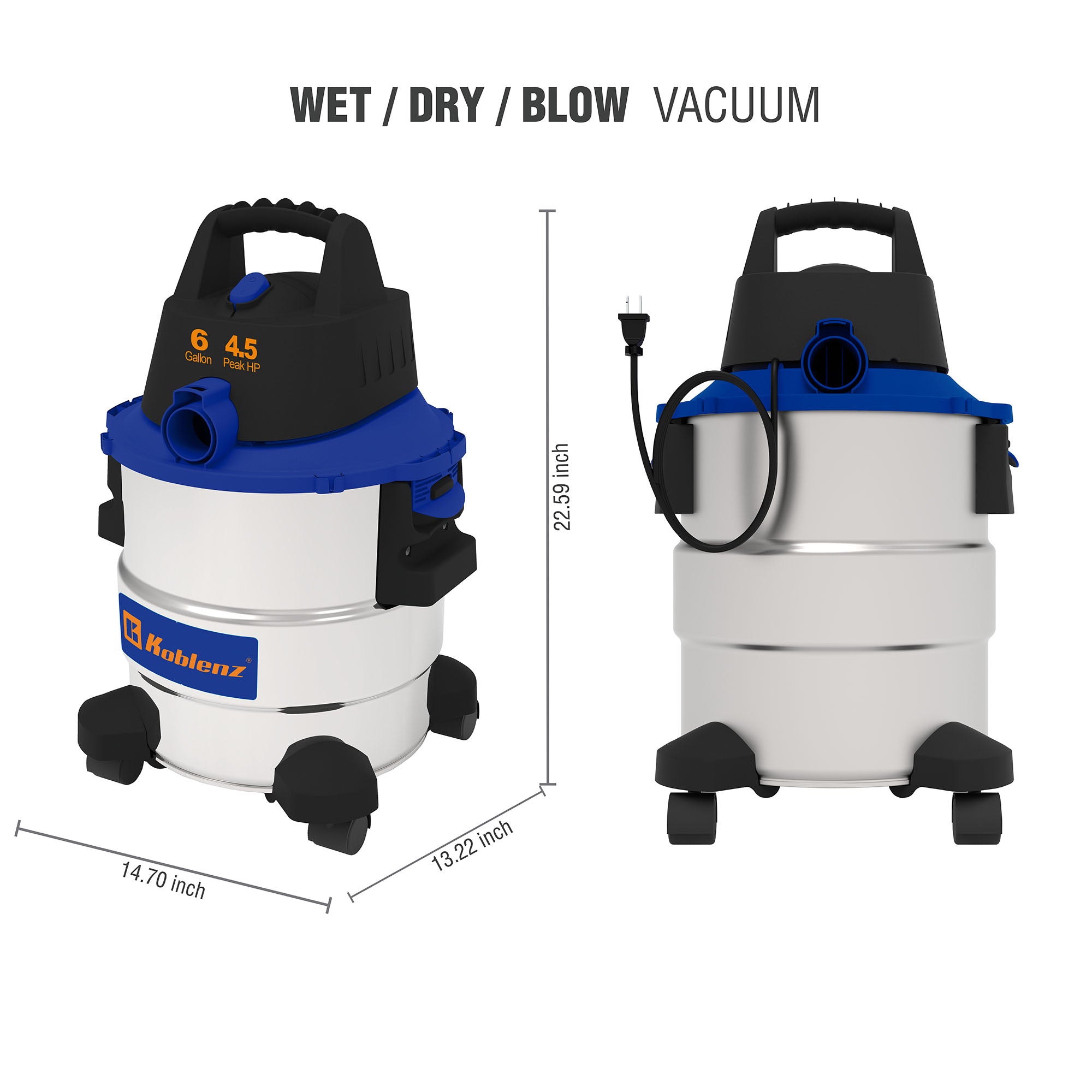 6 Gallon 4.5 PHP Stainless Steel Wet Dry Vacuum WD-6 L212 SS